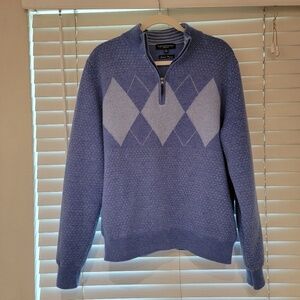 Fairway & Greene Italian Merino Wool 1/4 Zip Argyle Sweater Medium Lined
